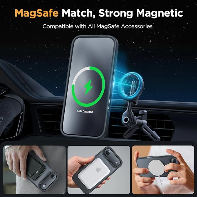 Miracase Magnetic for iPhone Air Case with Screen Protector(Compatible with MagSafe), Slim Thin Translucent Matte Military-Grade Protected Phone Cover for iPhone 17 Air 6.5", Space Black