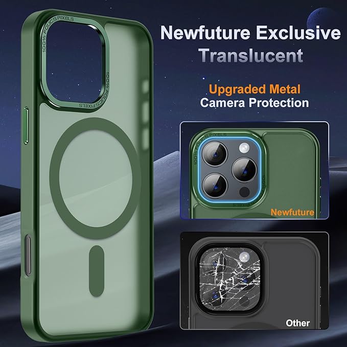 Newfuture Designed for iPhone 16 Pro Case with Magnetic [13 FT Military Drop Protection] [Compatible with Magsafe] Slim Translucent Matte Shockproof with Anti-Fingerprint Phone Case,Dark Green