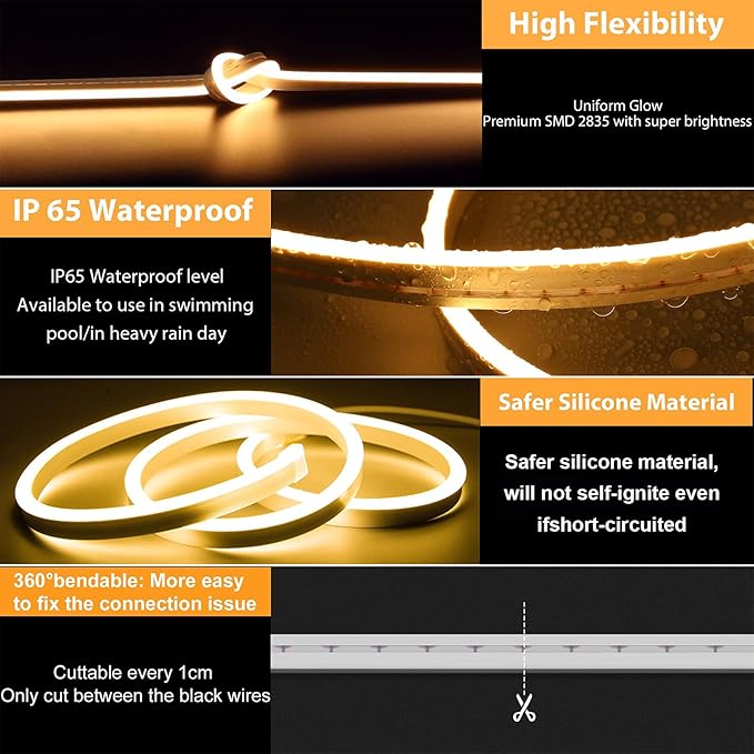 3.28FT Warm Neon Light Strip, 5V USB Led Strip Lights with Touch Controller, Flexible Neon Rope Lights for Bedroom, Party, Home Decor