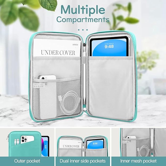 Dadanism 9-11" Tablet Sleeve Bag Carrying Case for iPad (A16) 11th Gen 11", iPad 10th Gen 10.9" Air 5/4, iPad Air M4/Pro 11", iPad 9/8/7th, Galaxy Tab A11+ Plus 11", Remarkable 2 10.3", Lake Blue