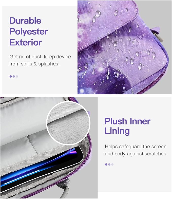 MoKo 13 Inch Tablet Sleeve Bag, Fits with 13 Inch New iPad Pro M5 & Air M4/M3, iPad Pro 12.9 M2&M1,Surface Laptop Go 12.4,Tab S8+/S9+ 12.4,Handle Carrying Case with Shoulder Strap, Purple Starry Sky