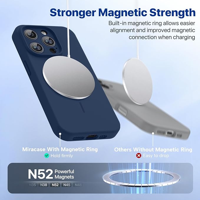 Miracase Magnetic for iPhone 15 Pro Case, [Soft Anti-Scratch Microfiber Lining], Compatible with MagSafe, Liquid Silicone Shockproof Drop Protection Phone Case for 15 Pro, Dark Blue