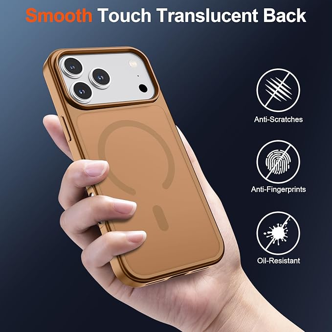 SUPFINE Magnetic for iPhone 17 Pro Case (Compatible with MagSafe)(Military Grade Drop Protection) Translucent Matte Shockproof with Anti-Fingerprint Phone Cover,Brown