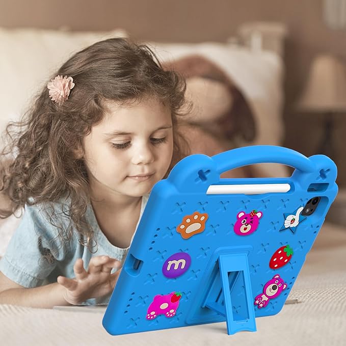 Dteck Case for iPad Air 5th/4th Gen 10.9" 2022/2020,iPad Pro 11" 4th/3rd/2nd/1st Gen,Strawberry Panda Shockproof Rugged Lightweight Convertible Handles Stand Kids Friendly Pencil Holder Case,Sky Blue