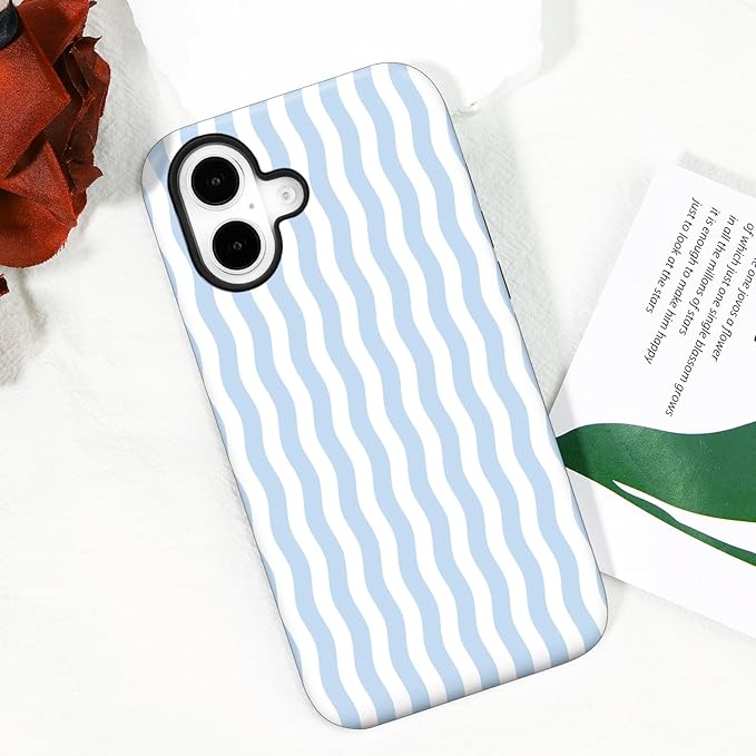 Magnetic for iPhone 17 Case Cute Wavy Stripes Phone Case, Shockproof Slim TPU and Hard PC Protective Phone Cover Compatible with MagSafe Designed for Women Girls, Blue