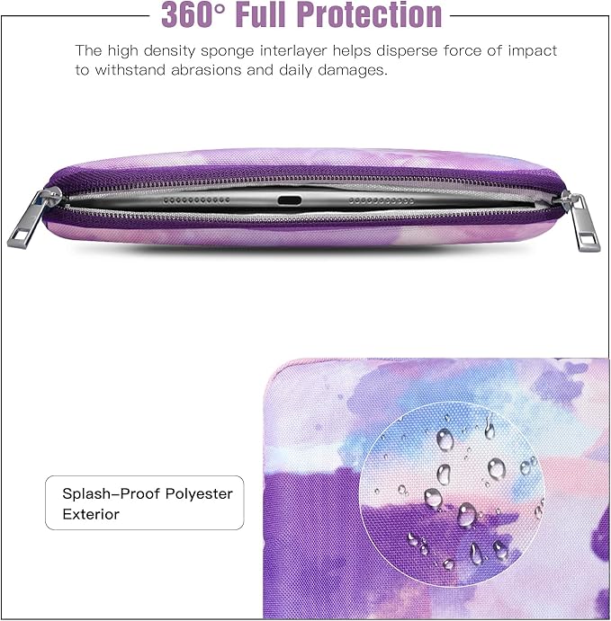 TiMOVO 9-11" Tablet Sleeve Bag for iPad 11-inch A16 2025, iPad 10.9"/10.2"| Air 11 Inch/5th/4th Gen. 10.9", Galaxy Tab A9+/A11Plus 11", Protective Bag Fit Smart Keyboard, Watercolor Purple