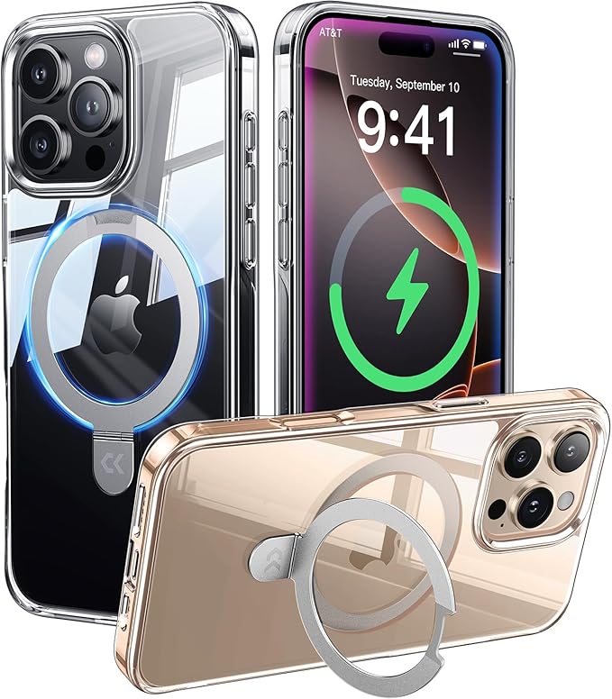 CASEKOO Ultra Magnetic for iPhone 16 Pro Max Case with Invisible Stand [Compatible with MagSafe] [16FT Military-Grade Protection] Phone Grip Transparent Slim 16 Pro Max Cover 6.9'', Clear