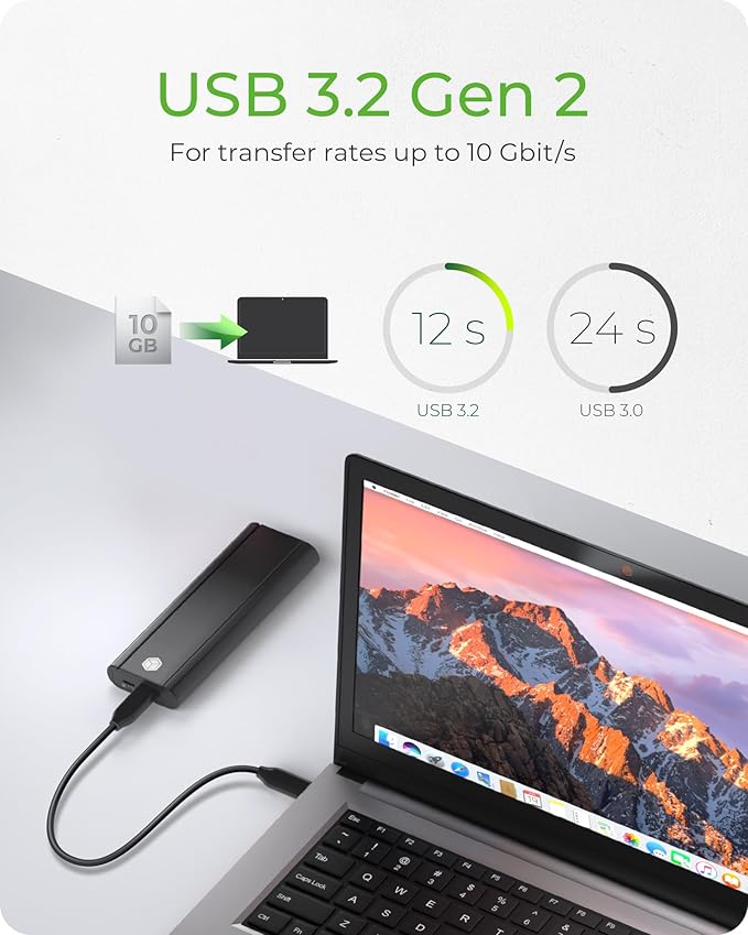 M.2 NVMe SSD Enclosure, USB 3.1 Gen 2 (10 Gbps) PCIe External Adapter, ICY BOX M Key NVMe Case/Adapter/Reader for Size 2230/2242 /2260/2280 SSDs, Aluminum Tool Free Enclosure