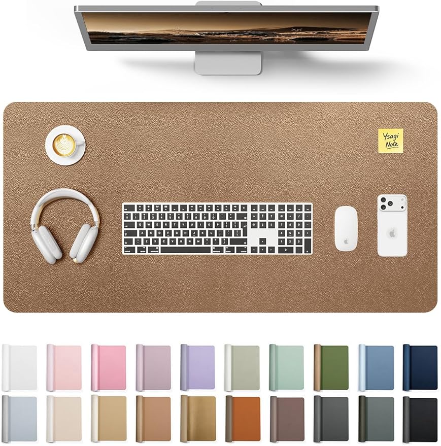 YSAGi Leather Desk Protector, Office Mat, Large Mouse Mat, Non-Slip PU Leather Blotter, Laptop Pad, Waterproof Writing Pad for Office and Home (Bronze, 31.5" x 15.8")