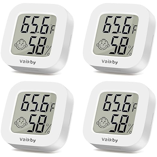 Vaikby Indoor Thermometer 4Pack, Humidity Gauge Meter Digital Hygrometer Room Thermometer for Home, Hight Accurate Temperature and Humidity Monitor for Greenhouse, Reptile, Humidors, Cellar, Office