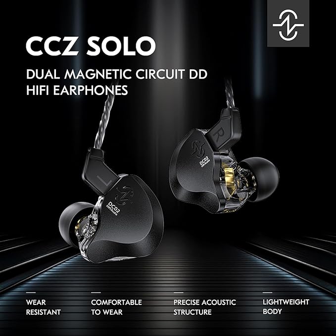 Kinboofi CCZ Solo Silver in Ear Monitor Wired IEM Headphone, DC02 Dual Magnetic Circuit DD HiFi Earphones, Professional HiFi Earphone, Stereo Sound Earbuds, with MIC