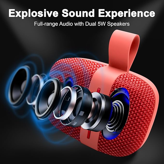 Fisher Portable Bluetooth Speakers, Clip-On Speakers Bluetooth Wireless, IPX5 Waterproof Speaker,10W Peak Power Bluetooth Speaker Stereo HD Sound, BT 5.3, FM Radio, for Pool, Beach, Use Anywhere