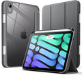 JETech Case for iPad mini (A17 Pro, 2024 Model, 7th Generation) / mini 6 (2021 Model, 6th Generation) with Pencil Holder, Clear Back Shell Slim Stand Tablet Cover, Auto Wake/Sleep (Space Gray)