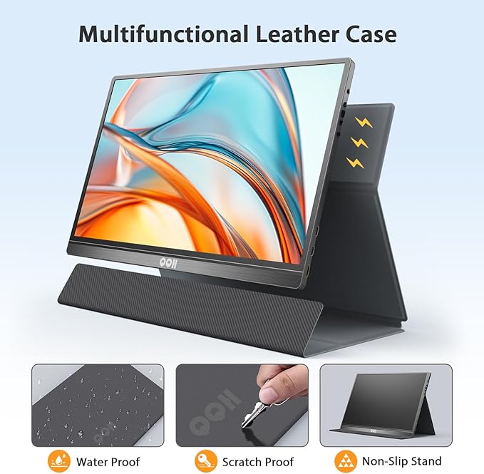 QQH Portable Monitor, 15.6 Inch FHD 1080P USB C HDMI Alloy Travel Monitor for Laptop with Smart Cover & Built-in Speaker, Plug & Play Ultra Slim Second Monitor for Laptop PC Phone Mac