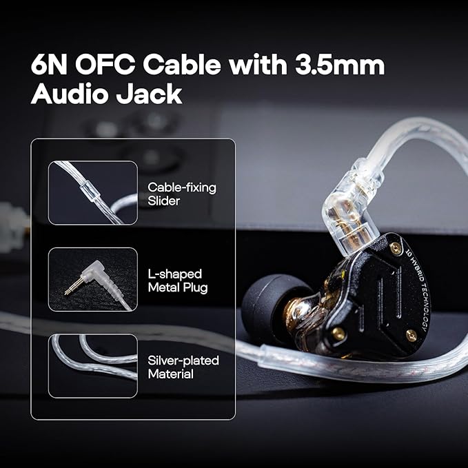 Linsoul KZ ZS10 Pro, 4BA+1DD 5 Driver in Ear Monitor, HiFi Wired Earbuds, Gaming Earbuds, Hybrid IEM Earphones with Stainless Steel Faceplate, Detachable Cable for Musician(Without Mic, Dark Black)