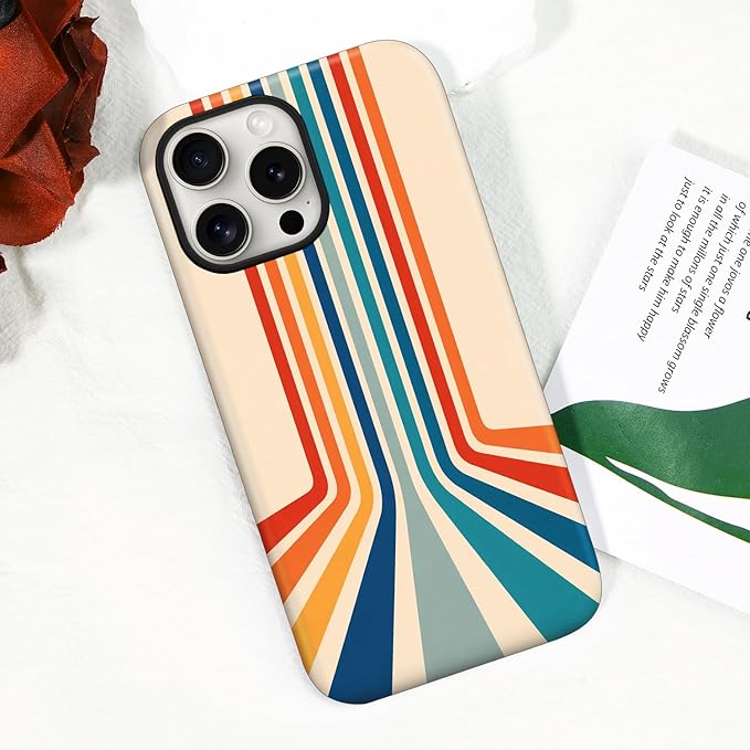 Magnetic for iPhone 16 Pro Case Cute Stripes Phone Case, Shockproof Slim TPU and Hard PC Protective Phone Cover Compatible with MagSafe Designed for Women Girls,Retro Stretch