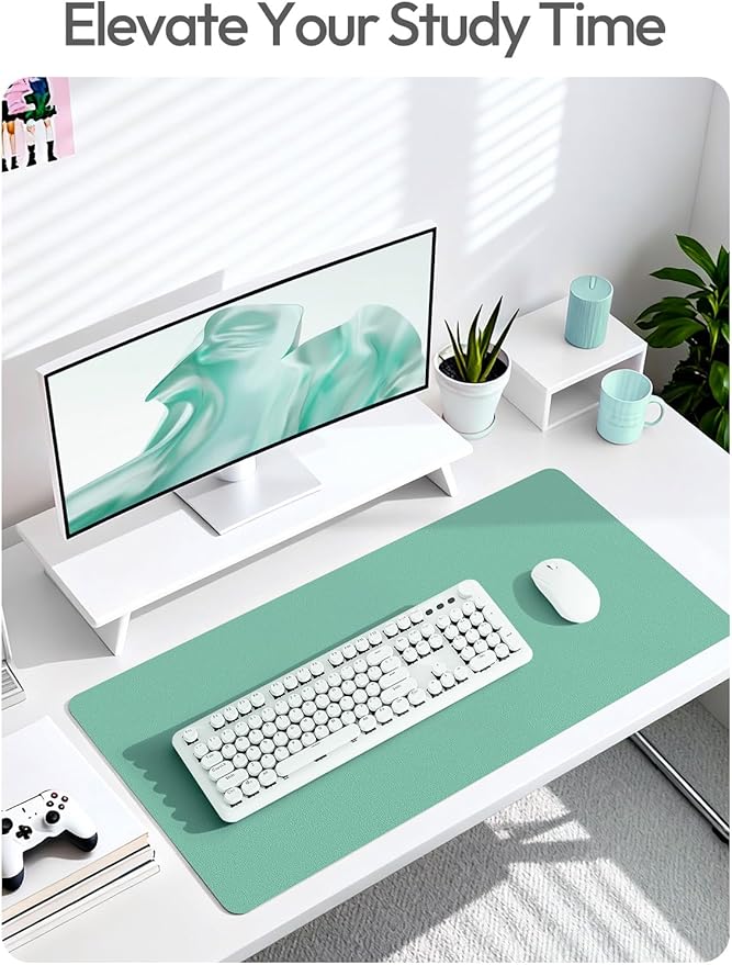 YSAGi Leather Desk Protector, Office Mat, Large Mouse Mat, Non-Slip PU Leather Blotter, Laptop Desk Pad, Waterproof Writing Pad for Office and Home (Green-Blue, 47.2" x 23.6")