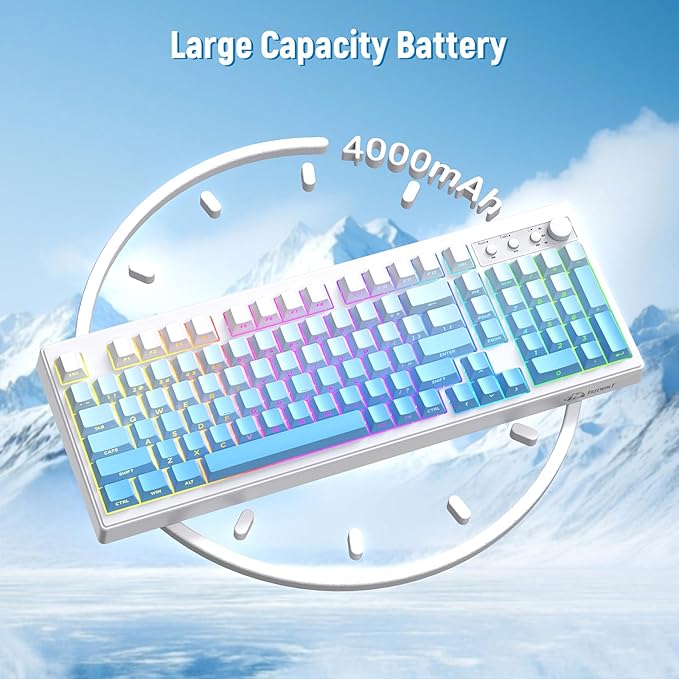 ZIYOU LANG K100 Wireless Gaming Keyboard,99 Keys Tri-Mode BT/2.4GHz/USB-C Creamy Color Keyboard with Number Pad RGB,Media Knob Custom Programmable Computer Keyboards for PC/Mac/Xbox (Blue)