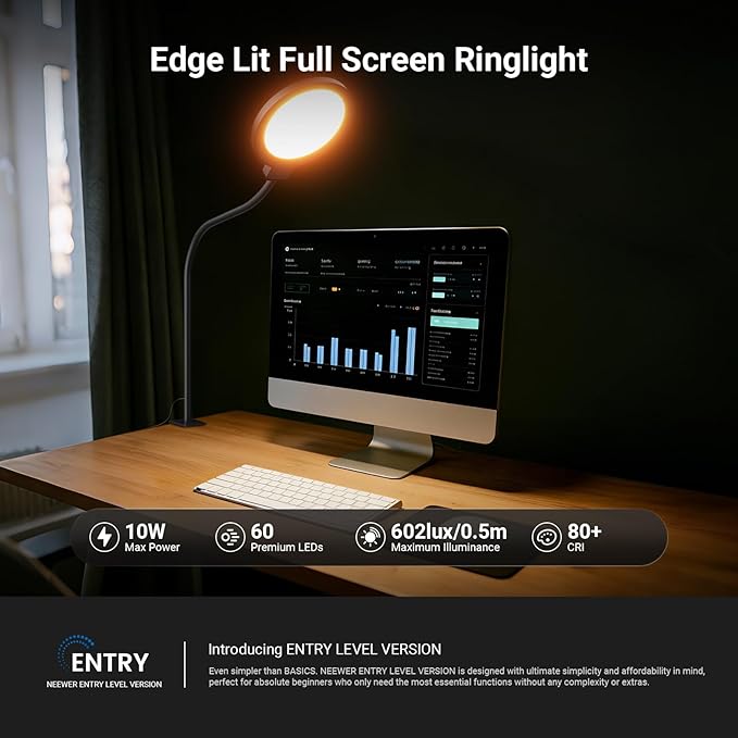 NEEWER Entry Level Version 5" Edge Lit Streaming Light with Desk Clamp Stand, 10W Bi Color Full Screen LED Ring Light CRI80+, Computer Laptop Webcam Zoom Call Video Conference Recording Lighting, N32