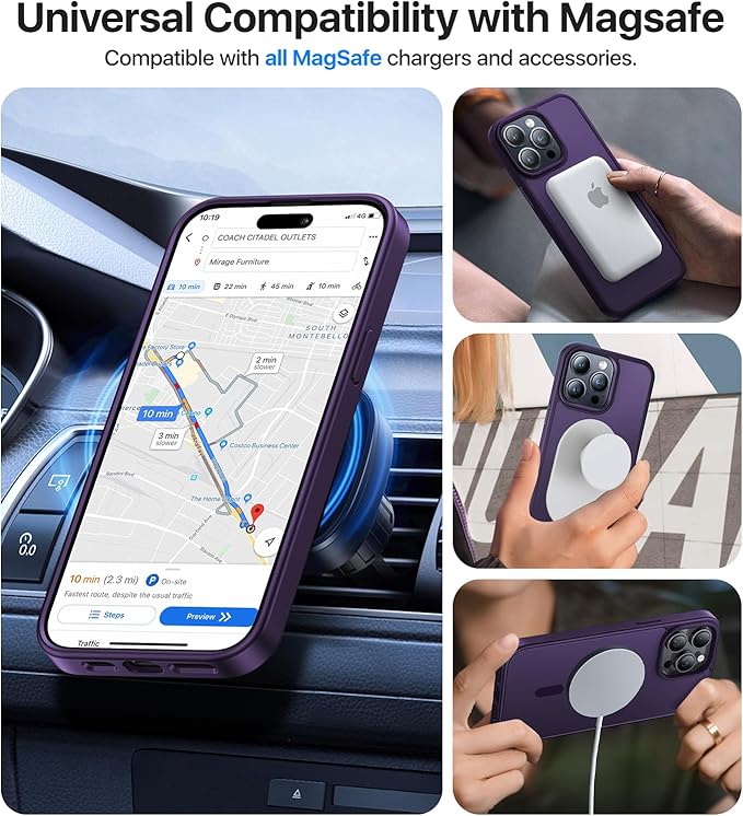 Magnetic for iPhone 14 Pro Case,[Compatible with MagSafe][Military-Grade Drop Protection][Anti-Yellowing]Shockproof Protective Translucent Matte Cover for iPhone 14 Pro Phone Case,Deep Purple