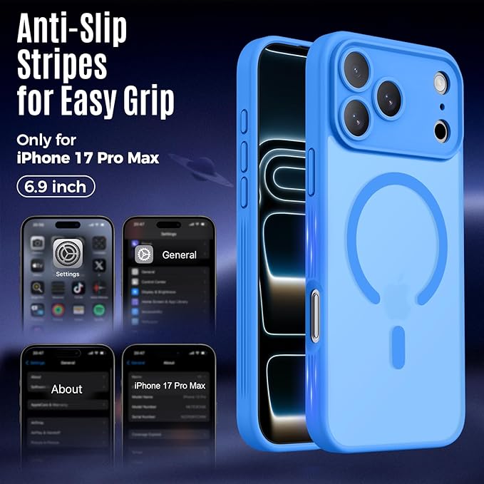 Symcele Designed for iPhone 17 Pro Max Case, Compatible with MagSafe, [Camera Protection] [15FT Military Drop Protection] Shockproof Translucent Matte Anti-Slip Phone Case, 6.9", Blue