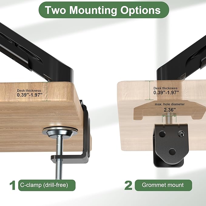 UPGRAVITY Single Monitor Mount Arm for 17" to 32" Computer Screen, Mechanical Spring Adjustable Monitor Desk Mount Stand Holds up to 17.6 lbs, C-Clamp & Grommet Base, max. VESA 100x100mm