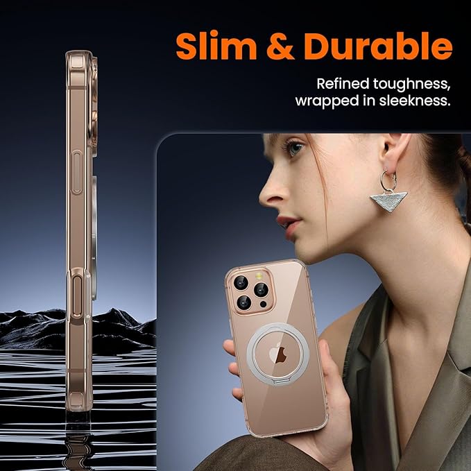 toushion 3 in 1 for iPhone 16 Pro Case Clear with Stand,Not Yellowing,Flexible Stable Stand,Kickstand,fits MagSafe,Military-Grade Protection Phone case for iPhone 16 pro Clear - Ring Holder