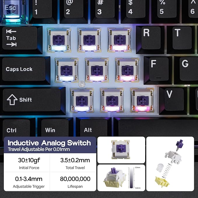 EPOMAKER Magcore65 Lite Wireless Analog Keyboard, DKS & SOCD, 8K Polling Inductive Switch, PC & PBT Keycap, Hot-Swap, RGB, 2.4G/BT, 65% Layout Gaming Keyboard