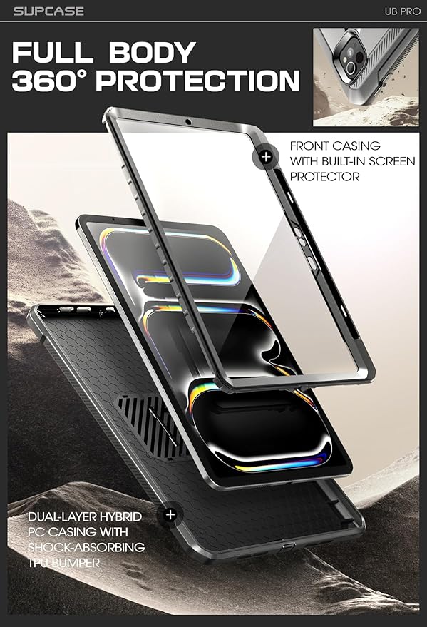 SUPCASE for iPad Pro 11 Inch Case M5/M4 (2025/2024) with Pencil Holder (Unicorn Beetle Pro), [Built-in Screen Protector & Stand] Full-Body Rugged Cover for iPad Pro 11'' 6th/5th Gen, Black | M4 2024, 5th Generation, with Pencil Holder, Stand, Full-Body
