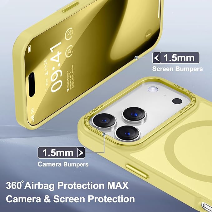Newfuture Magnetic for iPhone 17 Pro Case [Compatible with Magsafe] [Military Grade Drop Protection] Translucent Matte Anti-Scratch Shockproof Protective Phone Case for iPhone 17 Pro 6.3 Inch, Yellow
