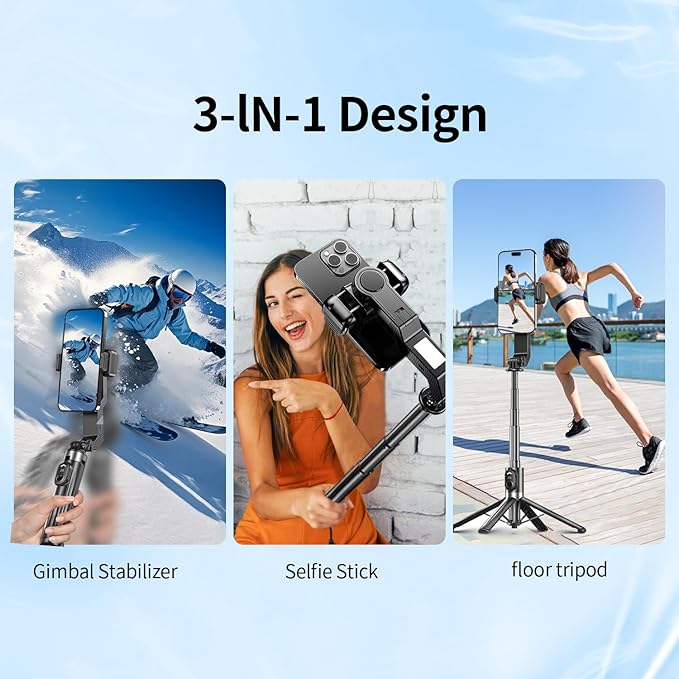 Smartphone Gimbal Stabilizer, 360° Rotation Single Axis Stabilizer with Light Remote Control for iPhone Andriod, 4 in 1 Selfie Stick Tripod for Vlog Live Broadcast TIK Tok YouTube Vlogging