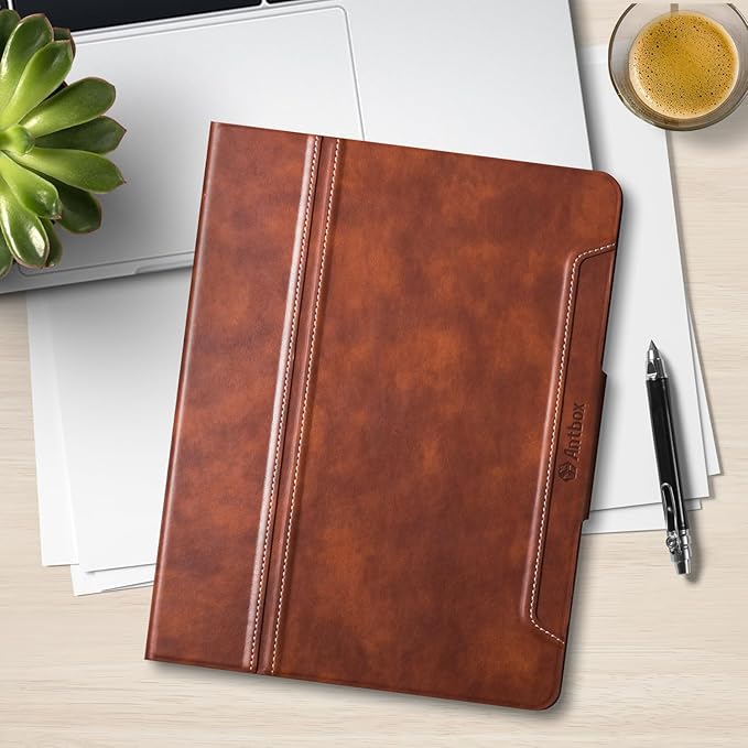 Antbox for iPad Pro 11 Inch Case M5 2025/M4 2024, Built-in Pencil Holder, Fully Supports Pencil Pro/USB-C, Auto Sleep/Wake Function Vegan Leather (Brown)