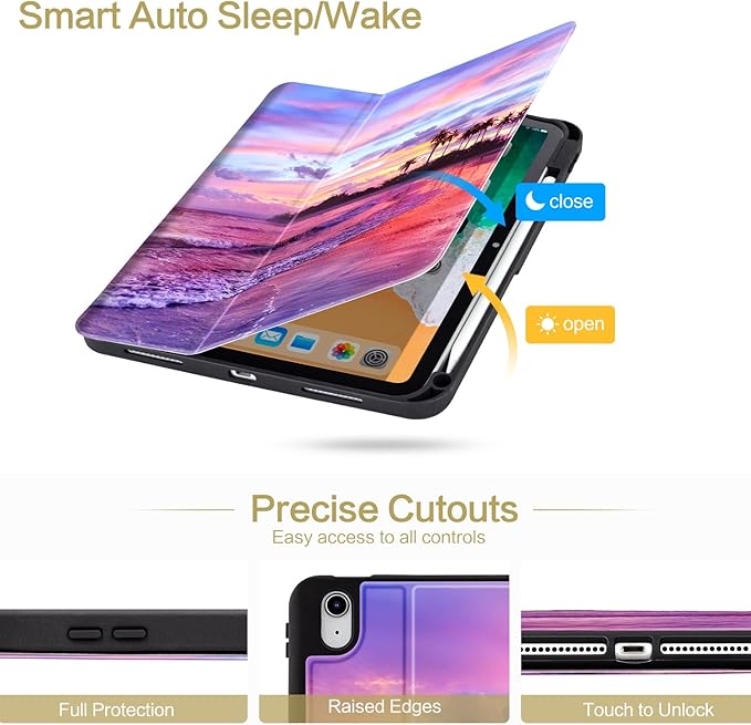 Lokigo for iPad (A16) 11th Generation Case 11 inch 2025 & iPad 10th Generation Case 10.9 inch 2022, Protective Multi-Viewing Stand Cover (Support Touch ID, Auto Wake/Sleep), Pink Beach