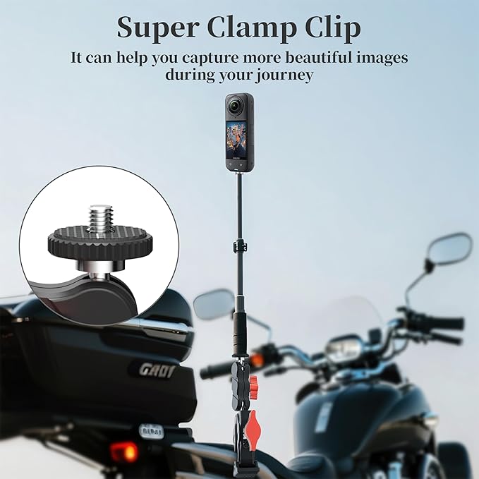Clamp Camera Mount for DJI Osmo Action 6 5 4 360 Nano for Insta360 X5 X4 Air Go Ultra for Gopro Hero 13 12 11 MAX 2 Metal Fence Motorcycle Bike Mount Handlebar 1/4" Threads Accessories