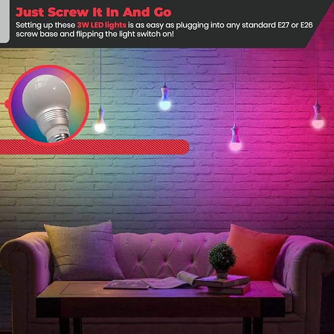 Kobra LED Color Changing Light Bulb with Remote Control (4-Pack) - 16 Different Color Choices Smooth, Fade, Flash or Strobe Mode - Smart Remote Lightbulb - RGB & Multi Colored