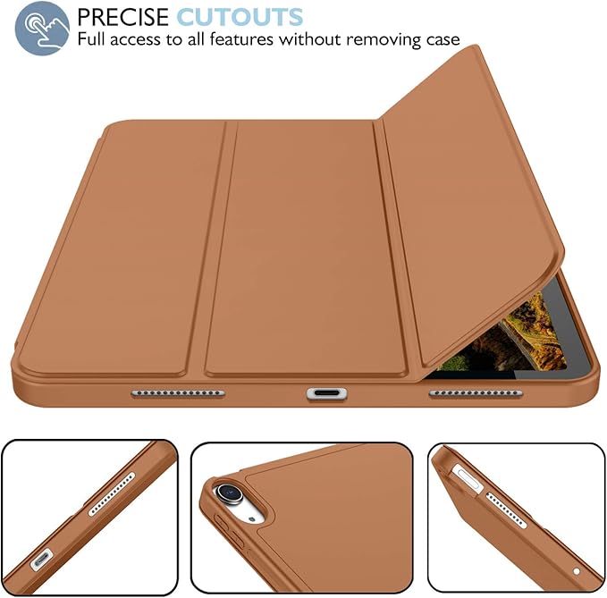 iMieet iPad Air 11 Inch Case M4/M3/M2(2026/2025/2024), iPad Air 5th/4th Generation Case 2022/2020 10.9 Inch with Pencil Holder,Trifold Stand Smart Case with Soft TPU Back(Brown)