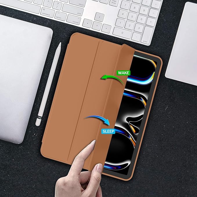 iMieet Case for iPad Pro 11 Inch (M5) 2025 /(M4) 2024 5th Gen, Trifold Stand Smart Cover with Pencil Holder and Soft TPU Back, Auto Wake/Sleep (Brown)