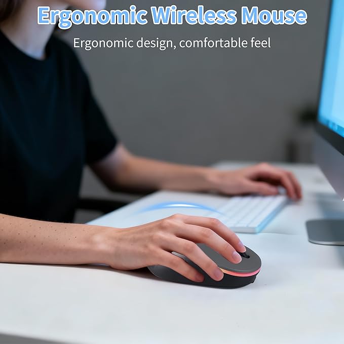 Ergonomic Wireless Bluetooth Mouse Vertical Rechargeable Silent Portable Ergo Mice with RGB Light & 2.4G USB Receiver,Dual Mode,for PC/Laptop/Computer/Desktop/Tablet/MacBook,Office Work Gift-Gray