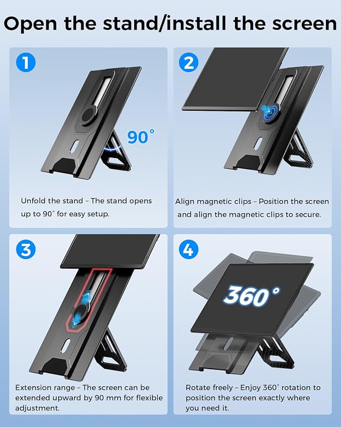 Cevaton Laptop Screen Extender, 16.1" FHD 1200P Portable Monitor for Laptop with Magnetic Detachable Stand, 360° Rotatable Borderless Screen, Plug & Play, Compatible with Windows Mac