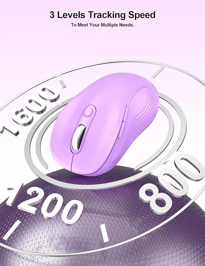 Trueque Wireless Mouse for Laptop, 2.4GHz Ergonomic Computer Mouse with Back & Forward Buttons, 3 Adjustable DPI Levels, 6 Buttons, Optical USB Cordless Mice for Windows PC, M01 (Lavender)