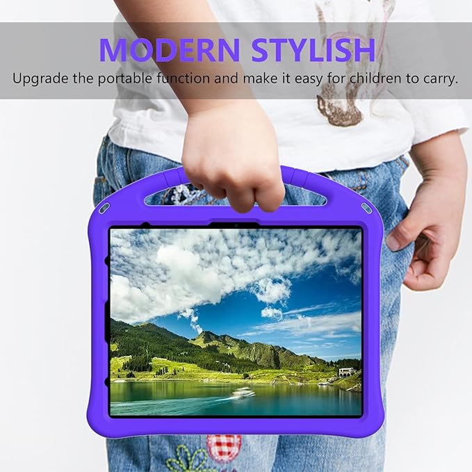 Dteck for iPad Air 13 Inch M2 2024/iPad Pro 13 inch 2024 M4 Kids Case/iPad Pro 12.9 Cover 6th/5th/4th/3rd Gen 2022/2021/2020/2018 with Pencil Holder Handle Stand EVA Protective Girl Boy Case,Purple