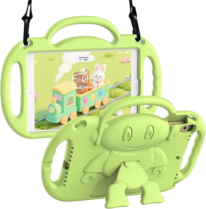 Kids Case for iPad 9th/8th/7th Generation (10.2 inch,2021/2020/2019), Kids Case for iPad Air 3rd Gen 10.5"/Pro 10.5, Durable Shockproof Cover with Shoulder Strap/Handle/Kickstand, Light Green