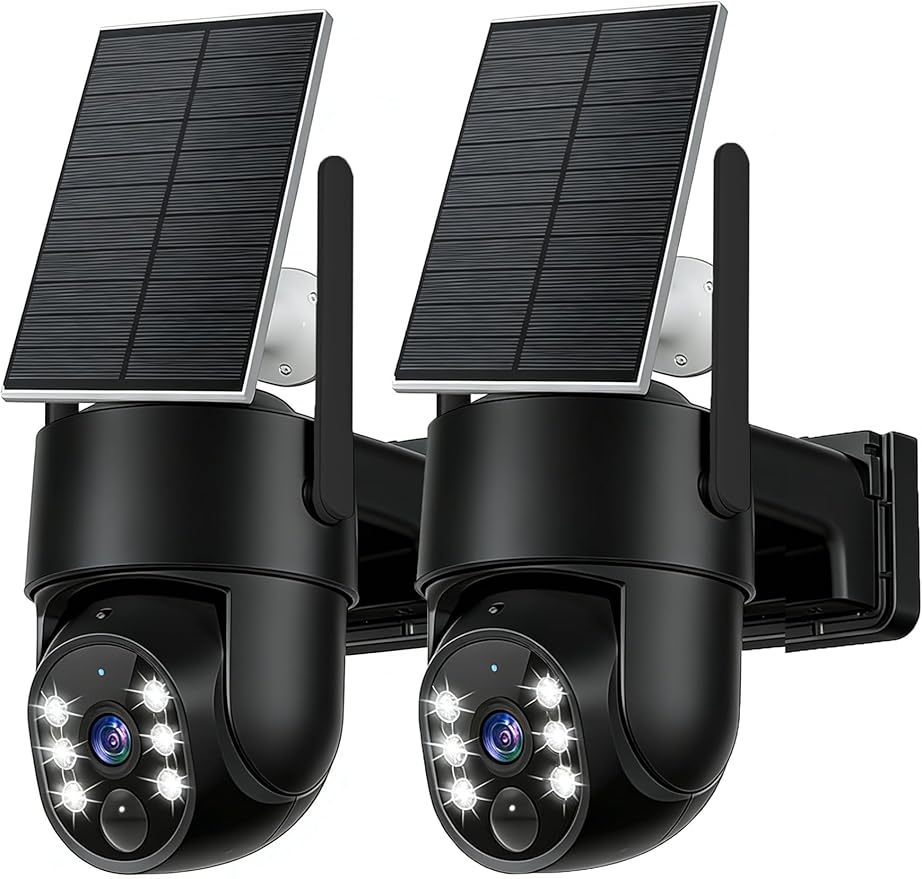 2K Security Cameras Wireless Outdoor, 5GHz WiFi Solar Camera Outdoor Wireless, Wire-free Installation, AI Detection, Two-way Audio, Mobile alerts, SD/Cloud Storage, Color Night Vision, 2 Packs