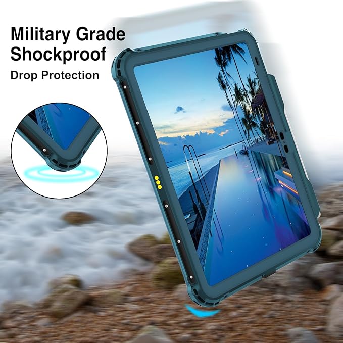 Table Waterproof Case Compatible with iPad (A16) 11th 2025/10th Gen 10.9 inch, Shockproof Drop Proof Full Body Cover Built-in Screen Protector, Pencil Holder, Stand, Shoulder Strap Teal