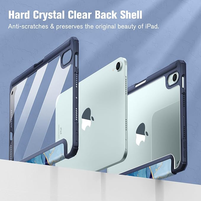 Fintie Hybrid Slim Case for iPad Mini 7 (A17 Pro, 7th Generation) 2024 / iPad Mini 6 (6th Gen) 8.3 Inch, [Built-in Pencil Holder] Shockproof Cover Clear Transparent Back Shell, Ocean Marble