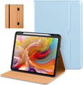 DTTO for iPad Pro 13 inch Case (M5/M4) 2025/2024, Premium Leather Business Folio Stand Cover with Pencil Holder - Auto Wake/Sleep & Multiple Viewing Angles, Built in Hand Strap & Pocket, Ice Blue