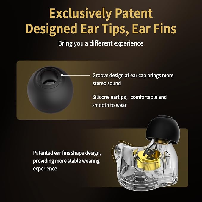 HiFi IEM for Gaming, CCZ MC02 in Ear Monitors, Clear Crystal Sound Gaming Earbuds, 10mm 1DD Wired Headphones with Patented IEMS Ear Tips for Computer Laptop School Students (Dark Black, With Mic)