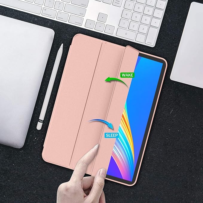 iMieet Case for iPad Pro 11 Inch (M5) 2025 /(M4) 2024 5th Gen, Trifold Stand Smart Cover with Pencil Holder and Soft TPU Back, Auto Wake/Sleep (Rose Gold)