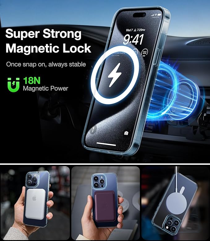 TORRAS Magnetic Shockproof for iPhone 15 Pro Case, [Military-Grade Drop Tested] [Compatible with MagSafe] Translucent Slim Protective Anti-Scratch Anti-Fingerprint Guardian 2023, Clear Blue