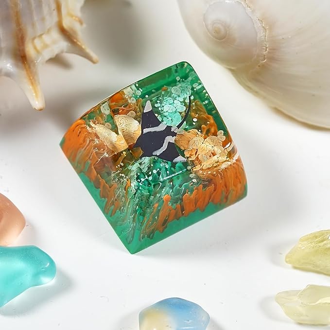 Manta Ray Artisan Keycap Orange Green Ocean Coral R1 SA Profile Custom Sea Creatures Keycaps 1U ESC Handmade Gaming Resin Key Cap Cherry MX Switch Compatible Mechanical Keyboard Manta Ray Lover Gift